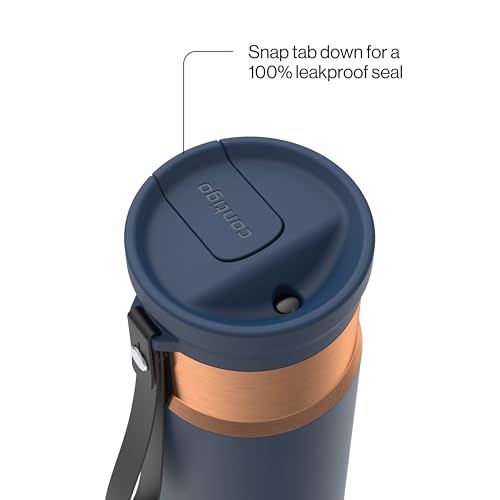 Contigo SnapSeal 473.2ml(16온스) 스테인리스 스틸 진공 단열 물병, 누출 방지 자동 닫힘 뚜껑(빨대 호환) 및 휴대용 스트랩, BPA 프리 및 납 프리, 식기세척기 사용 가능 - color: 어비스 브론즈, size: 16온스