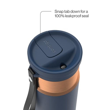 Contigo SnapSeal 473.2ml(16온스) 스테인리스 스틸 진공 단열 물병, 누출 방지 자동 닫힘 뚜껑(빨대 호환) 및 휴대용 스트랩, BPA 프리 및 납 프리, 식기세척기 사용 가능 - color: 어비스 브론즈, size: 16온스