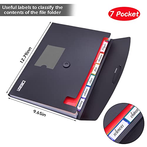 7-Pocket Expanding File 3pcs, Plastic Expandable File Folder - Black&Blue&Red - size: 3Pack-7Pocket