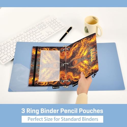 Personalized Custom Orange Black Flame Wolf Head Pencil Pouch for 3 Ring Binder Black Spider Web 2 Pack Binder Pouches Clear Window Zipper Pencil Case Cosmetic Organizer Bags