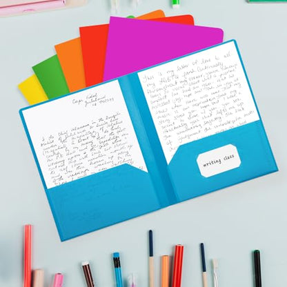 Plastic Folders with Pockets, Business Card Holder, 6-Pack | Plastic Folders with Pockets, 2 Pocket Folder, Plastic File Folder, Business Card Holder Folder