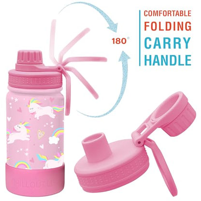 CHILLOUT LIFE 12oz Kids Insulated Stainless Steel Water Bottle with Leak Proof Spout Lid & 144 Stickers - color: Pink Unicorn, style: 12 oz