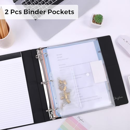 SKYDUE 3 Ring Binder with Clipboard, 2 Inch PU Heavy Duty Binder with Notepad & 5 Dividers with 5 Pockets, Labels, Clipboard Folder Great for School Office(Fit Letter Sized Paper) - color: Black, size: Letter Size - 2 Inch