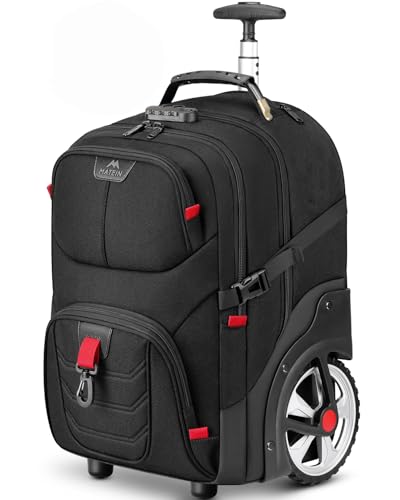 MATEIN Rolling Bag with Wheels, 17 Inch Extra Large Laptop Roller Backpack for Adults with Anti Theft Lock & Sturdy Handle, Water Resistant Wheeled Bag Carry On Luggage for Teacher Work Travel Men - color: Black