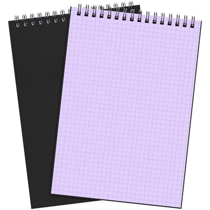 Engrowtic 2 Pack Graph Paper Spiral Notepad A5 Top Wirebound Notepad Grid Notebook Steno Pad Memo Notebook Grid Paper 140 Pages for Writing Sketching Drawing Office Supply(Black (internal Purple)) - color: Black(internal Purple)