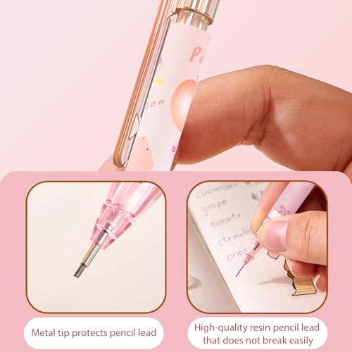 Cute Pink Coquette Peach Mechanical Pencil Set Include 8Pcs Kawaii Mechanical Pencils,2 Tubes Mechanical Pencil Lead Refills,2Pcs Erasers,for Office School Supplies - style: pink peach