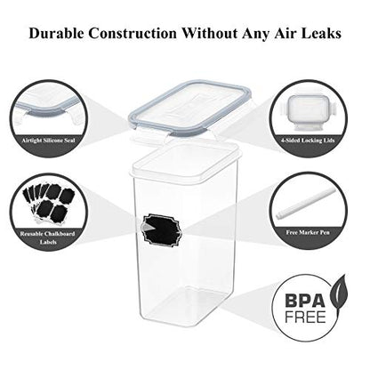 Wildone Airtight Food Storage Containers with Lids, 14PC Plastic Kitchen Containers Storage Set for Pantry Organization and Storage, Cereal, Flour and Sugar Containers, Include 20 Labels & Pen | For Spaghetti, Pasta, Dry Food, Flour, Sugar, Plastic Canist