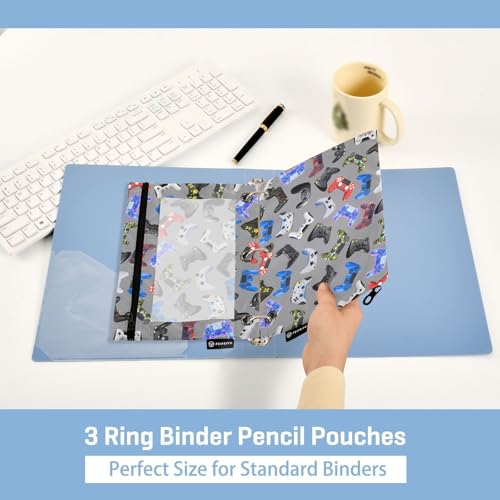 Gamepad Pencil Pouch for 3 Ring Binder, Binder Pencil Pouches with Clear Window Zipper Pencil Case for Office College Supplies, 2PCS (B0313) - color: B0313