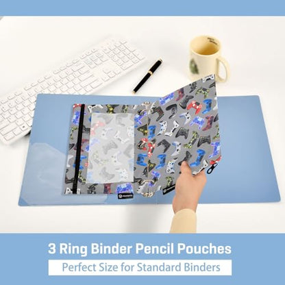 Gamepad Pencil Pouch for 3 Ring Binder, Binder Pencil Pouches with Clear Window Zipper Pencil Case for Office College Supplies, 2PCS (B0313) - color: B0313