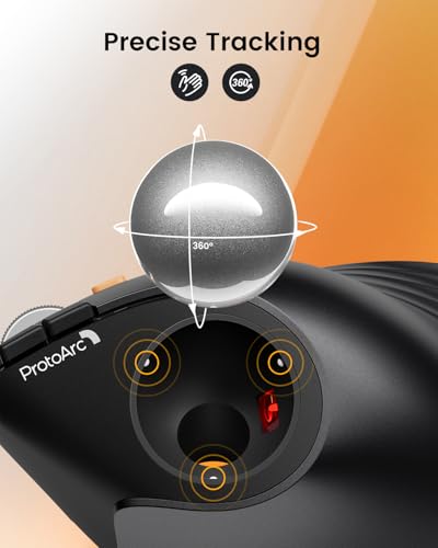 ProtoArc Wireless Trackball Mouse, EM05 NL Vertical Bluetooth Ergonomic Rollerball Thumb Mouse Rechargeable Laptop Mice, 3 Device Connection, Compatible with iPad, Mac, Windows-Silver - color: Silver
