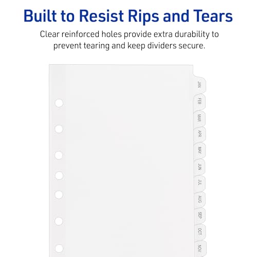 Avery Jan-Dec Mini Dividers for 3 Ring Binders, 12 Tabs per Set, 8.5" x 5.5", Pre-Printed Tabs, 1 Binder Divider Set, Great for Organizing Notes, Projects, Schedules, and More (11315)