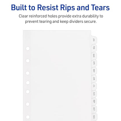 Avery Jan-Dec Mini Dividers for 3 Ring Binders, 12 Tabs per Set, 8.5" x 5.5", Pre-Printed Tabs, 1 Binder Divider Set, Great for Organizing Notes, Projects, Schedules, and More (11315)