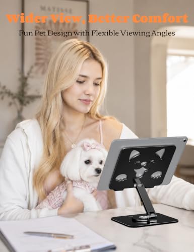 Aoviho Adjustable Tablet Stand for iPad - 360° Rotating Aluminum Desk Holder, Foldable Stable Stand for iPad Pro 12.9/11,Home Office & Travel,Great Gift for Mom & Teens, Black - color: Black