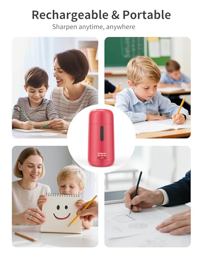 Automatic Electric Pencil Sharpener - Auto Feed, Auto Stop & Auto Eject, Rechargeable for Classroom, Home, School, Office, Rose Red - color: Rose Red