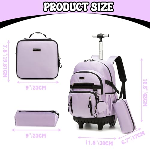 Meetbelify Rolling Backpack for Girls Boys Backpacks with Wheels Kids Carry on Luggage for Girls Boys - color: Girl Purple