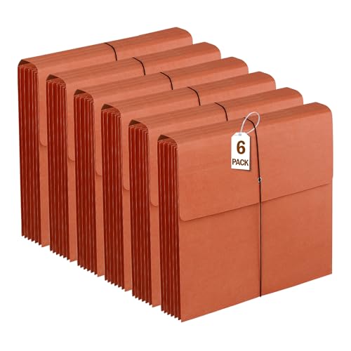 6 Packs Expanding File Pockets with Flap,Heavy Duty Expandable Folder Bag,Accordion File Folder,Elastic Cord Closure,Kraft Accordion File Organizer for Office,School,Home,Letter Size - size: 6 Packs
