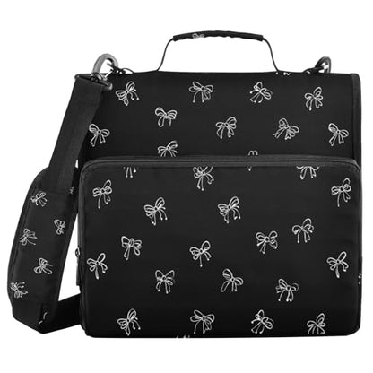 Bow Black 3 Ring Zipper Binder 500 Sheets Capacity Binder Organizer Bag with Shoulder Strap and Handle for School Office - color: Black Bow