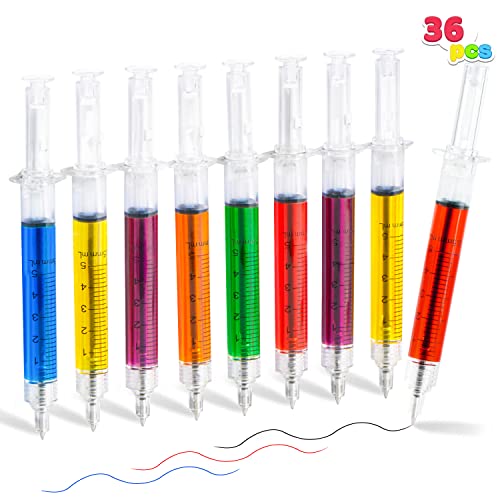 JOYIN 36pk Retractable- Syringe Pens Bulk Party Favors Fun Nurse Pens, Multi Color Novelty Nursing School Supplies, Classroom Goodie Bags Party Favors