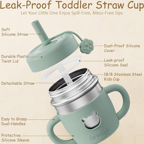 Fimibuke Sippy Cups for Toddlers, 10 OZ Spill Proof Kids Cup, Leak Proof Stainless Steel Tumbler with Handle, Silicone Straw & Sleeve, BPA Free Dishwasher Safe Girl Boy Kids Water Bottle, 2 Packs - color: Berry & Peach