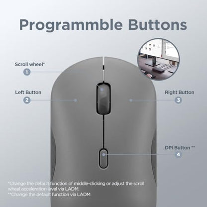 Lenovo 350 Wireless Bluetooth Mouse, Silent Click, 3 Level DPI (1000, 1600, 2400), 36 Month Battery Life, 2 Device Pairing, Luna Grey - color: Luna Grey