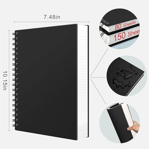 AHGXG Spiral Notebook College Ruled - Spiral Notebook Journal Large B5 7.6" x 10", 300 Pages/150 Sheets, 100GSM Thick Paper, Plastic Hardcover, for Women Men Office School, Black - color: Black, size: B5-Regular