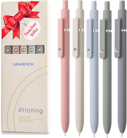 Vanhench 5Pcs Gel Pens, Black Ink Pen Fine Point Smooth Writing Pen, Aesthetic Pens for Journaling Note Taking, Teacher Gifts for Women, Teacher Supplies, Preppy Stuff - color: 5PCS Gray, Green, Pink, Blue, Yellow (Black Ink)