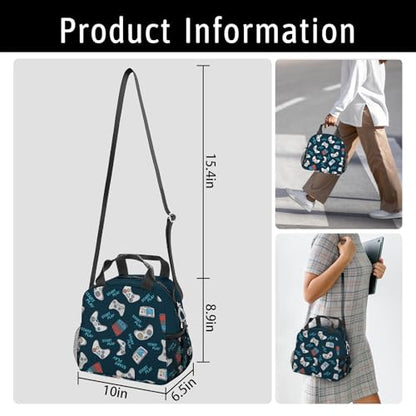 Game Lunch Bag Reusable Insulated Lunch Box Large Capacity Meal Tote for Kids Boys Girls Cooler Bag Waterproof Adjustable Shoulder Strap Gamer Lunch Tote for Work School Picnic Travel Hiking - color: Game04