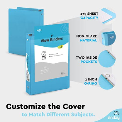 Enday 1 Inch Binder, Blue 3 Ring Binder 1 Inch, Heavy Duty Three Ring Binder, 175 Sheets Capacity - One Inch Binder for Home School and Office. - color: Blue, size: 1-Inch