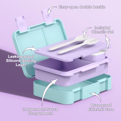 Bevalsa Backpack for Girls, Bow Bookpack with Bento Lunch Box, Insulated Bag & Utensils, 34oz Lunch Containers School Bags Set for Children Teens Kids Elementary Middle school Student (Purple-Green) - color: Purple-green