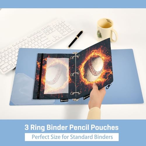SUABO Baseball Flame Pencil Pouch for 3 Ring Binder, 2 PCS Fire Binder Pencil Pouch with Zipper, Clear Window Zipper Pencil Case Pencil Bags for Office Supplies - color: Baseball2