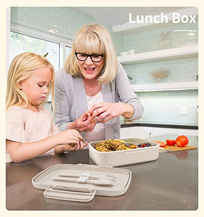 Bento Lunch Box, 5 Compartments Lunch Container for Kids/Adults with Snack cup, Wheat Fiber Eco-Friendly Double Insulated Boxes, Dishwasher and Microwave Safe, BPA-Free (White) - color: White