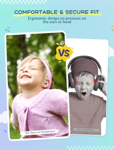 iClever Kids Headphones, Bluetooth 5.4 Air Conduction Open Ear Headphones, Safe Volume 74&85 dBA, Clear Audio, 360° Bending, Ultra-Light Comfortable Kids Wireless Headphones for iPad/Travel/Sports - color: A-Purple