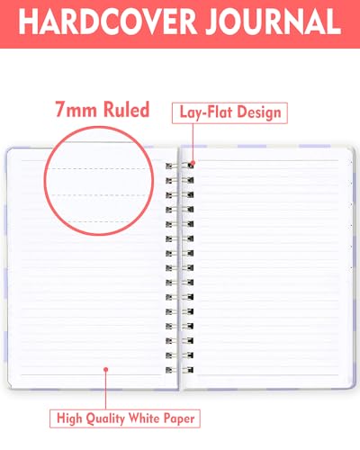 Spiral Journal Notebook for Women, Hardcover A5 College Ruled Notebook, 60 Sheet, Thick Paper, Cute Lined Journal for School, Office & Work, 6 x 8.4 in(Pastel Purple Checkered) - color: Pastel Purple Checkered