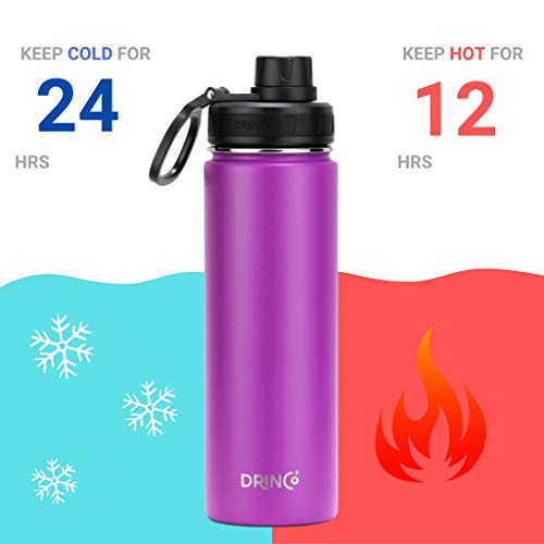 DRINCO Stainless Steel Water Bottle Spout Lid Vacuum Insulated Double Wall Water Bottle Wide Mouth (40oz 32oz 22oz 18oz 14oz) Leak Proof Keep Cold Sport Camping Hiking (22 oz, 22oz Purple) - color: 22oz Purple, size: 22 Ounces