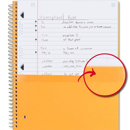 Five Star Spiral Notebook, 3 Subject, Wide Ruled, 150 Sheets | 10-1/2" x 8" Size | Harvest Yellow | Pack of 2 | Study App - color: 09 Yellow, size: 8" x 10-1/2" (Pack of 2)