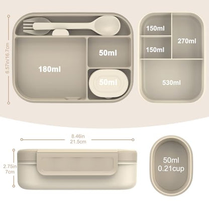 Caperci Stackable Bento Lunch Box for Adult & Teens - Reinforced Leak-Proof Lunch Container 4-Compartment with Utensils & Sauce Container, BPA-Free, Dishwasher/Microwave Safe, 47oz (Pale Mocha) - color: Pale Mocha