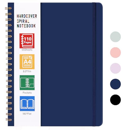 LABUK Spiral Notebook 8.5 x 11, A4 Hardcover Notebooks for Women, 55 Sheets 110 Pages Large Journal for Work, School, (Navy Blue) - color: 4-navy blue, style: A4
