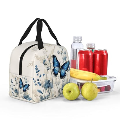 Lunch Bag Butterfly Blue Flower Boho Insulated Lunch Box Reusable Cooler Tote for Adults Student Girl Boy Work Office School Picnic Over 3 Years Old - color: B0388