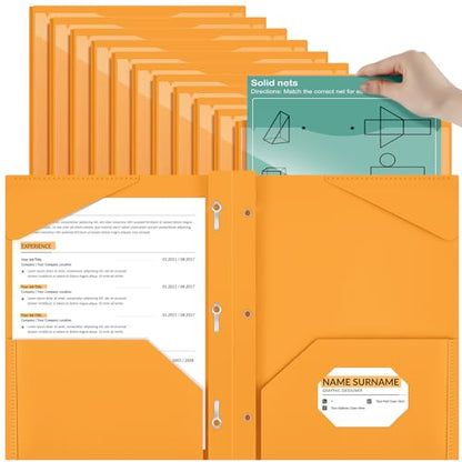 Henoyso 18 Pcs Plastic Folder with Clear Front Pocket and 3 Prong Plastic Folders with Card Slot Pocket Folders with Prongs for School Office (Orange) - color: Orange