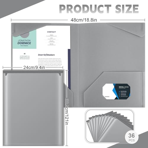 Henoyso 36 Pack Dark Gray Plastic Folders with Clear Front Pockets Heavy Duty File Folders with 2 Pockets and Card Slot for Student Communication School Office Presentation Report - color: Dark Gray
