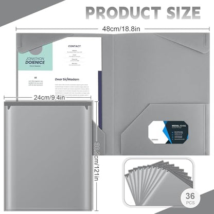 Henoyso 36 Pack Dark Gray Plastic Folders with Clear Front Pockets Heavy Duty File Folders with 2 Pockets and Card Slot for Student Communication School Office Presentation Report - color: Dark Gray