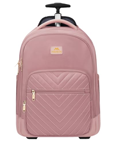 MATEIN Rolling Backpack for Women, 17 Inch Travel Laptop Backpacks with Wheels, Large Carry On Business Luggage Roller Backpack, Waterproof Trolley Suitcase Overnight College Work Computer Bag, Pink | TSA-Friendly Design, Wet Dry separation pocket, Backpa