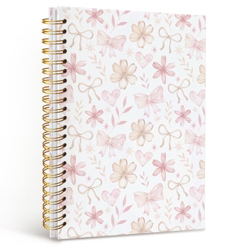 MOFUYU Wildflower Spiral Notebook for Girls,Journals for Women | Coquette Pink Bow Floral Journal A5,Spiral Notepad for Daily Writing for Teen Girls Students,Notebook Gift for Women - color: Floral bows(pink)