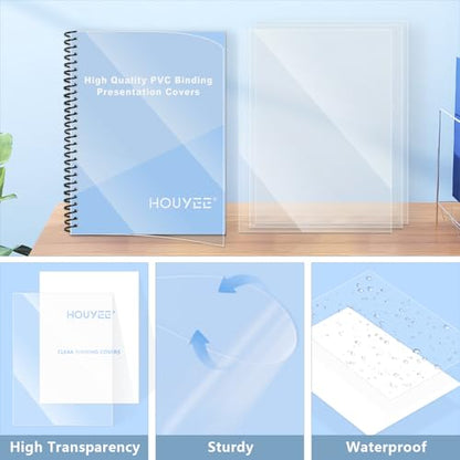 HOUYEE 200 Pack 5 Mil PVC Binding Presentation Covers, Clear Report Covers,8.5x11 Inches,Letter Size - size: 5mil,200P