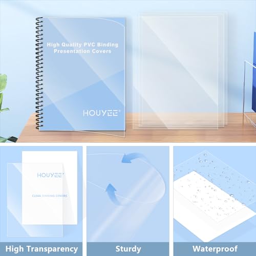 HOUYEE 100 Pack 5 Mil PVC Binding Presentation Covers, Clear Report Cover Sheets for Binding, Square Corner, 8.5 x11 Inches, Letter Size - size: 5 Mil, 100P