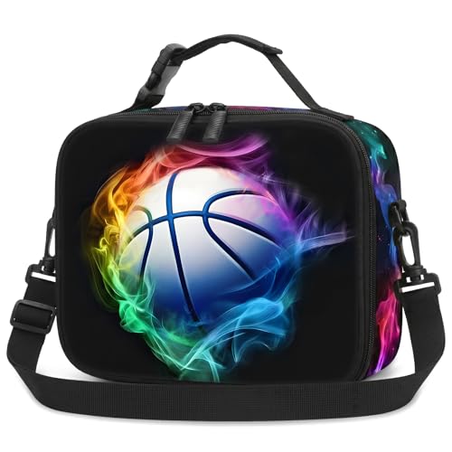Basketball Boys Lunch Bag - Kids Lunch Box for Boys & Girls,Insulated Video Game Lunchbox with Adjustable Shoulder Strap & Name Tag,Reusable Portable Lunchbox for School Picnic Hiking - color: Basketball