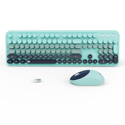 Wireless Keyboard and Mouse Combo, 2.4GHz Colorful Cute Round Keycaps Keyboard for Office Computer PC Desktops Laptop (104 Keys Indigo Blue) - color: 104 Keys Indigo Blue