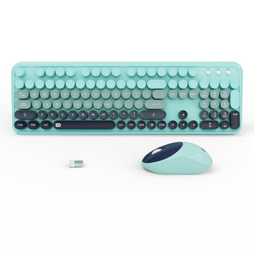 Wireless Keyboard and Mouse Combo, 2.4GHz Colorful Cute Round Keycaps Keyboard for Office Computer PC Desktops Laptop (104 Keys Indigo Blue) - color: 104 Keys Indigo Blue