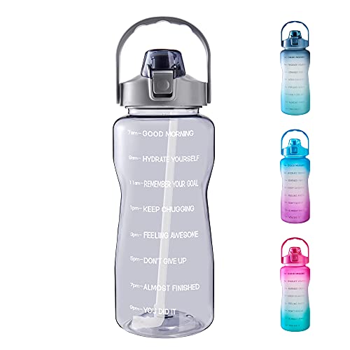 EYQ 64oz/128oz Leakproof Free Drinking Water Bottle with Motivational Time Marker BPA Free for Fitness, Gym and Outdoor Sports - color: Gray