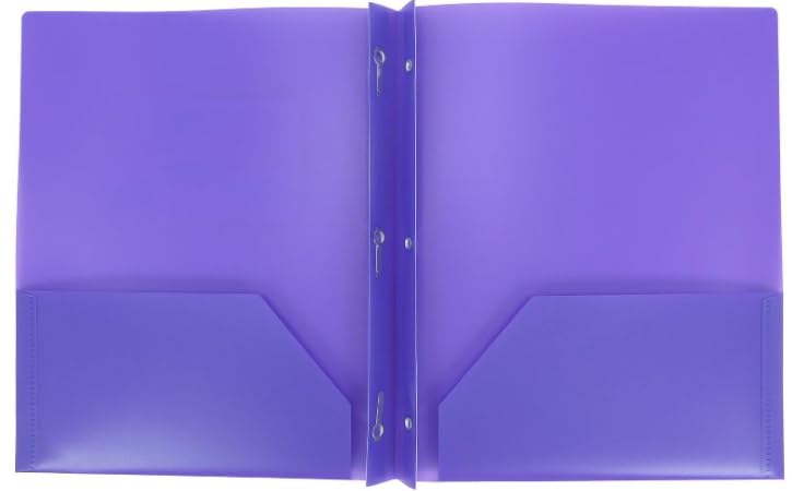 Letter Size Plastic Folder with Pockets and 3 Metel Prongs (Purple) - color: Purple